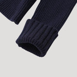 Women’s navy knit cardigan with denim trim