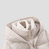 Women’s winter puffer jacket with hood and belt