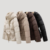 Women’s winter puffer jacket with hood and belt