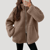 Women’s fleece teddy zip up fluffy winter jacket