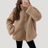 Women’s fleece teddy zip up fluffy winter jacket
