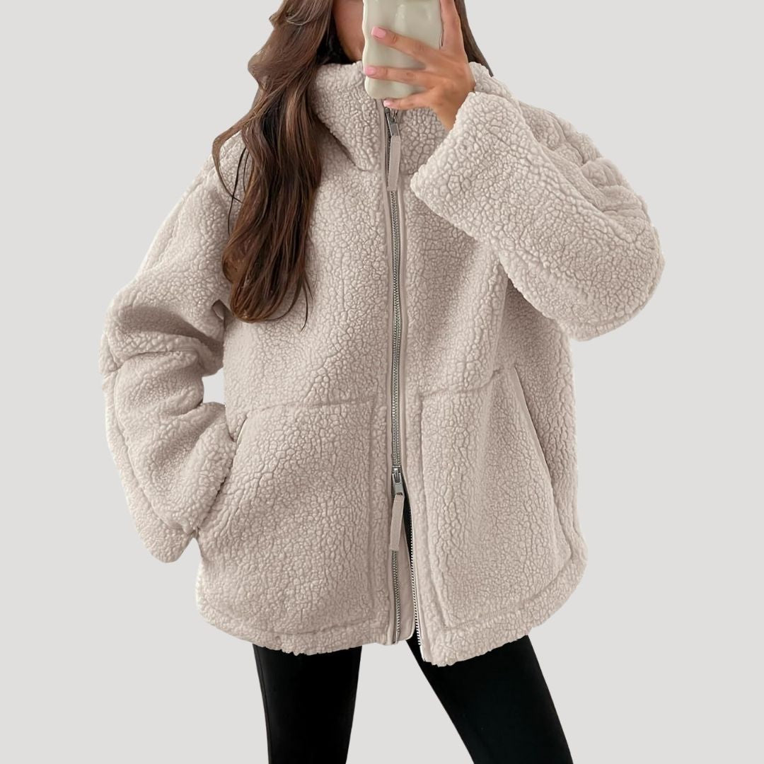 Women’s fleece teddy zip up fluffy winter jacket