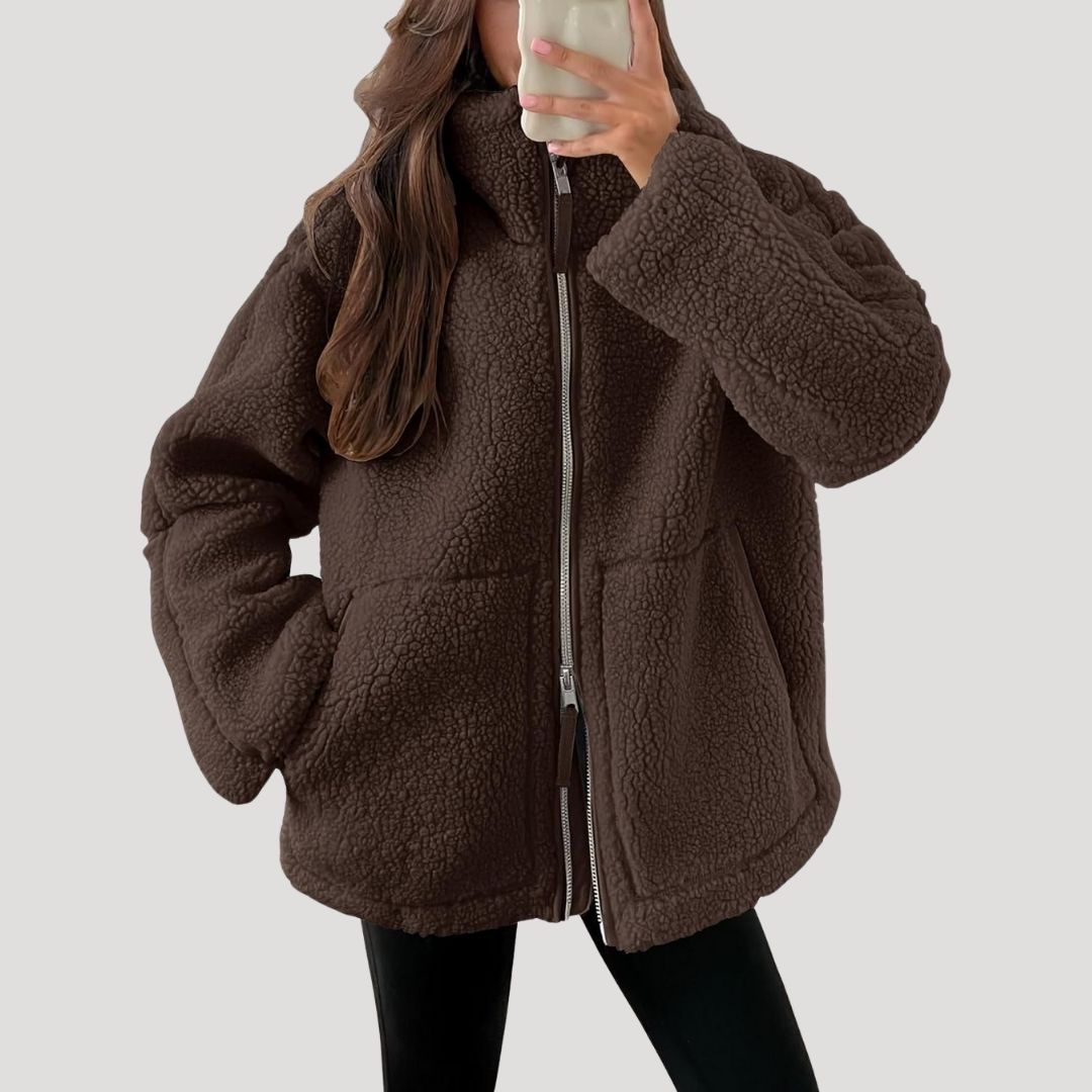 Women’s fleece teddy zip up fluffy winter jacket