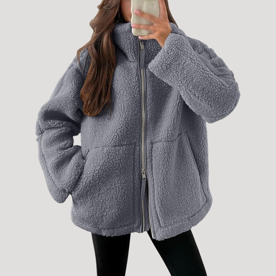 Women’s fleece teddy zip up fluffy winter jacket
