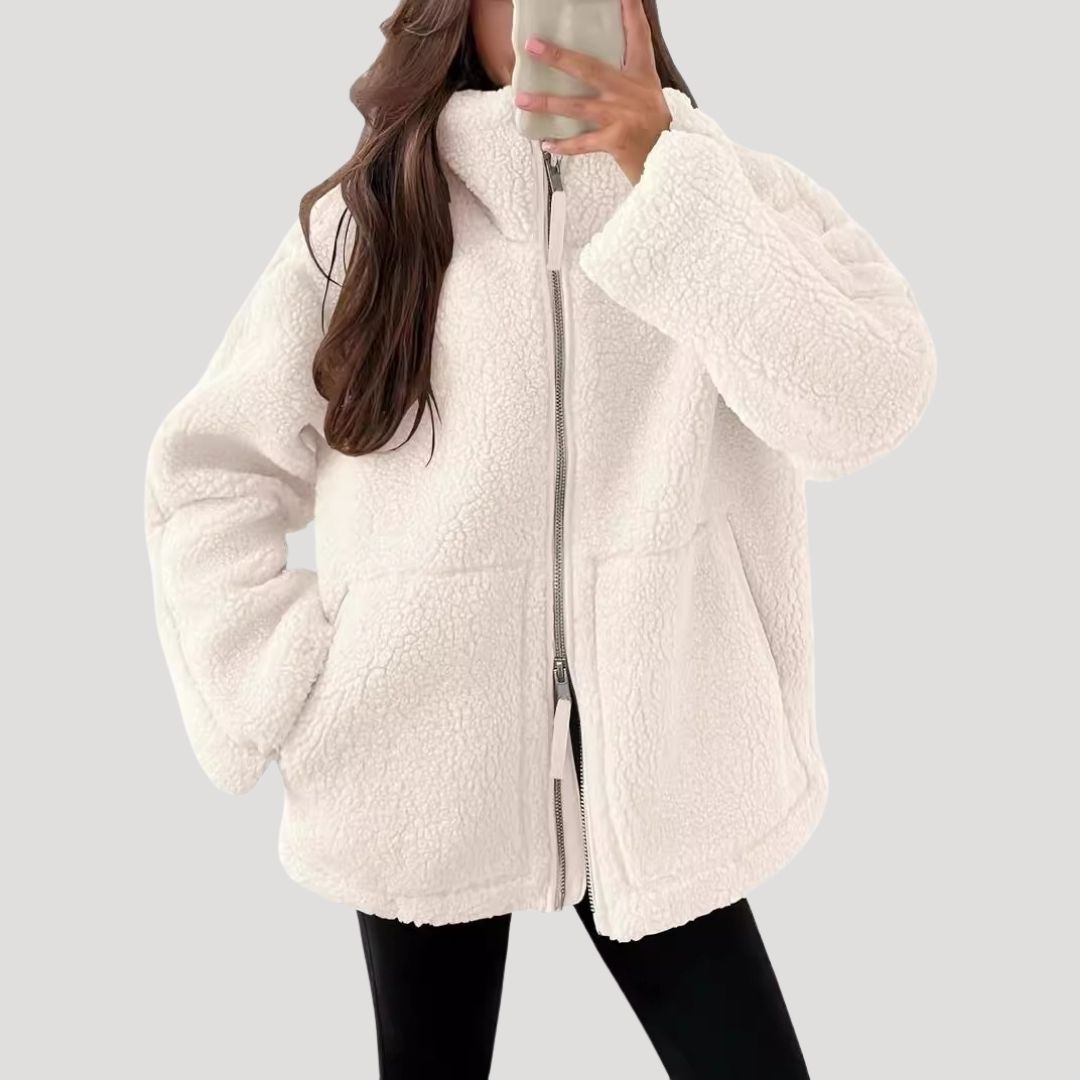 Women’s fleece teddy zip up fluffy winter jacket