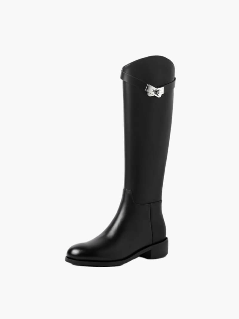 Elegant Knee-High Riding Boots with Side Buckle Detail