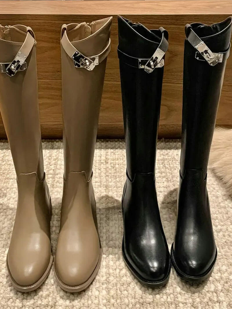 Elegant Knee-High Riding Boots with Side Buckle Detail