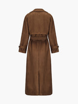 Long Faux Suede Trench Coat with Belted Waist