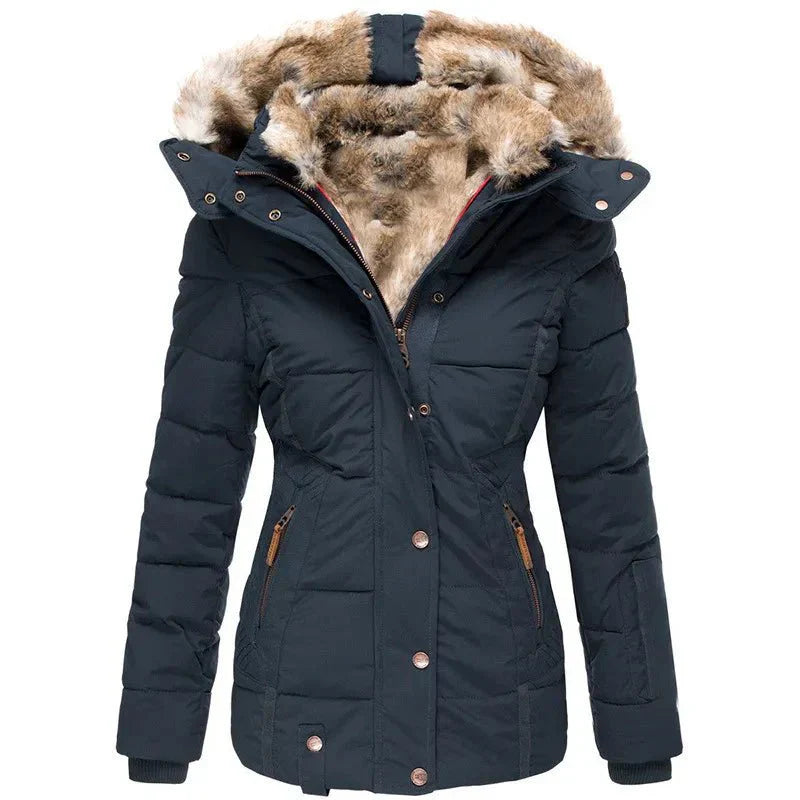 Luxury Winter Puffer Jacket with Faux Fur Hood and Quilted Design