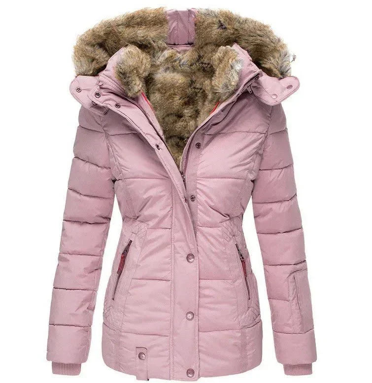 Luxury Winter Puffer Jacket with Faux Fur Hood and Quilted Design