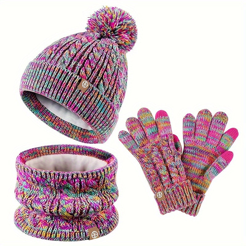 Women's 3-Piece Set - Touchscreen Gloves, Beanie & Scarf