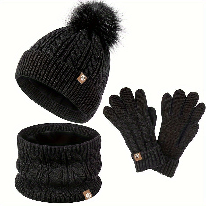 Women's 3-Piece Set - Touchscreen Gloves, Beanie & Scarf
