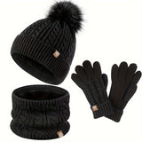 Women's 3-Piece Set - Touchscreen Gloves, Beanie & Scarf