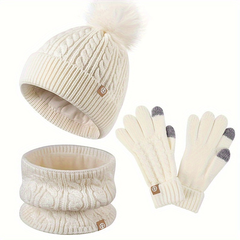 Women's 3-Piece Set - Touchscreen Gloves, Beanie & Scarf